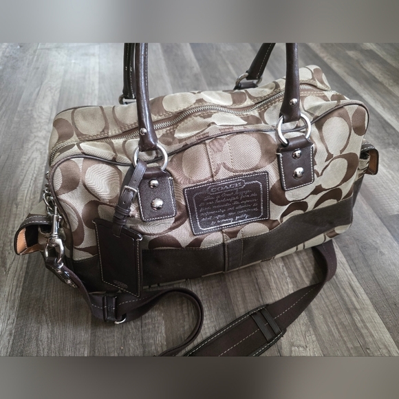 Coach Handbags - Vintage 2000s COACH Duffle Bag Luggage Qeekender Jacquard Canvas Brown Preppy